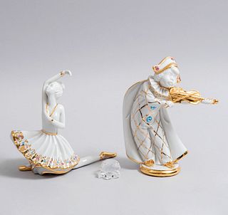 Lote de figuras decorativas. Italia y Austria, SXX. Elaborados en porcelana Capodimonet y cristal Swarosvski. Piezas: 3