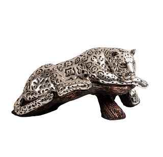 RICARDO DEL RÍO. Jaguar. Firmado. Elaborado en cobre con electrobaño de plata. Numerado 249 / 500. Para D'Argenta México.