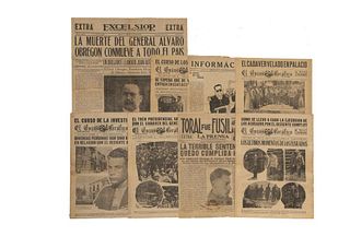 Informaciones/El Universal/La Prensa/Excélsior. Noticias de los atentados y muerte de Álvaro Obregón y Fco. Serrano. 1927-1929. Pzs:8