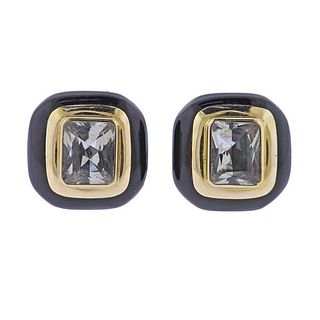 14k Gold Crystal Onyx Earrings