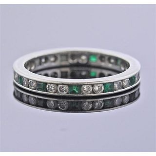 Platinum Diamond Emerald Eternity Wedding Band Ring