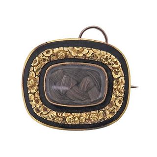 Antique Georgian c. 1816 18k Gold Hair Locket Brooch Pendant