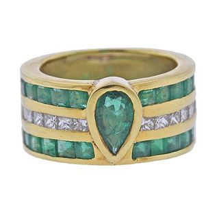 18k Gold Diamond Emerald Band Ring
