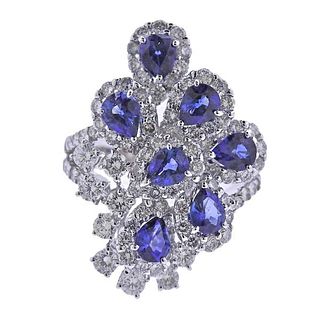 18k Gold Diamond Sapphire Cluster Ring