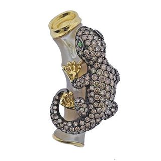18K Gold Fancy Diamond MOP Lizard Ring Pendant