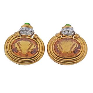 14K Gold Diamond Citrine Peridot Earrings