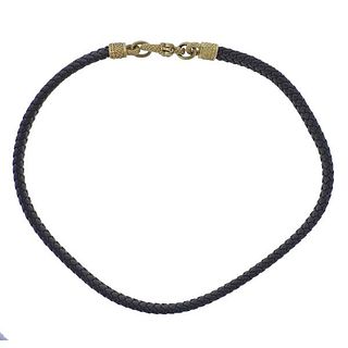 18K Gold Diamond Leather Cord Necklace