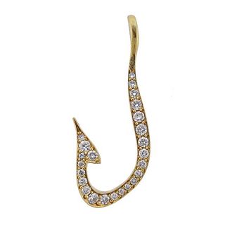 14K Gold Diamond Hook Pendant