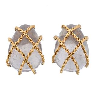 Seaman Schepps Crystal 18K Gold Cage Earrings