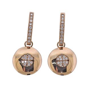 Italian 18k Rose Gold Diamond Drop Earrings