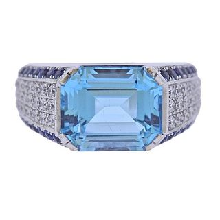 18K Gold Diamond Topaz Sapphire Ring