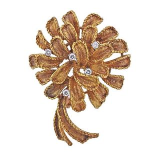 1960s 18K Gold Diamond Brooch Pin 