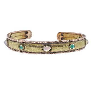 Mario Buccellati 18K Gold Opal Emerald Cuff Bracelet