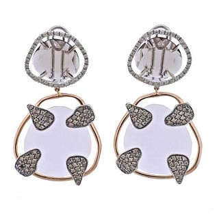 18K Gold Fancy White Diamond Quartz Earrings