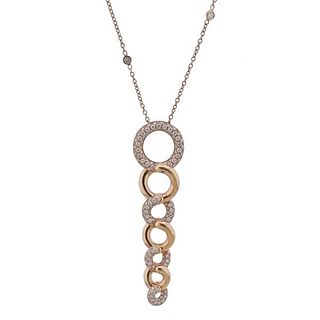 18K Rose Gold Diamond Circle Drop Pendant Necklace 