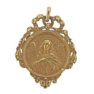 Antique 1920s 18K Gold St. Mary Medallion Pendant