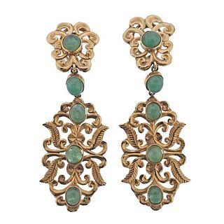 18K Gold Emerald Drop Earrings