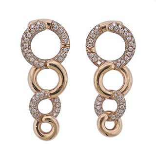 Italian 18K Rose Gold Diamond Circle Drop Earrings