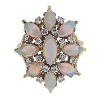 14K Gold Diamond Opal Cocktail Ring