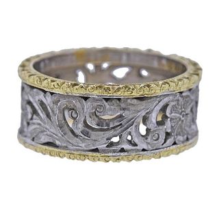 18k Gold Silver Floral Band Ring