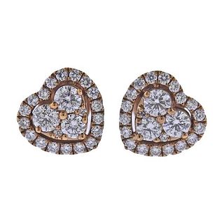 18k Rose Gold Diamond Heart Stud Earrings