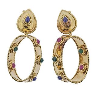 Sabbadini 18k Gold Ruby Sapphire Emerald Drop Earrings