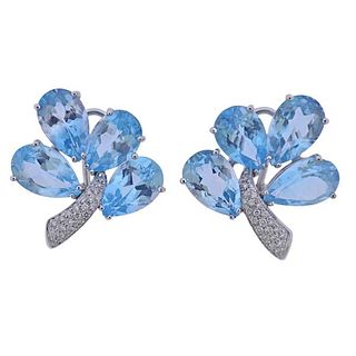 18k Gold Blue Topaz Diamond Earrings