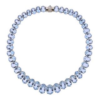 18k Gold Aquamarine Diamond Necklace