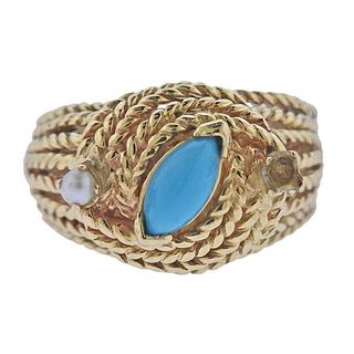 1960s 14k Gold Turquoise Pearl Ring