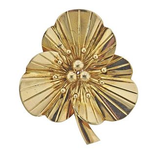 Tiffany  &amp; Co 14k Gold Clover Brooch Pin