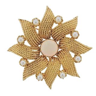 1960s 14k Gold Pearl Opal Brooch Pendant