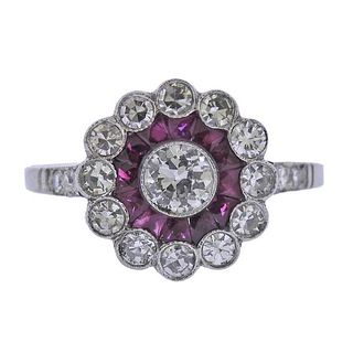 Platinum Diamond Ruby Ring