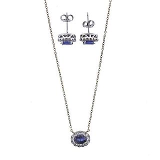Kallati Gold Diamond Sapphire Pendant Necklace Earrings Lot