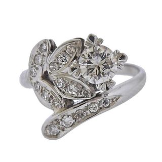 18K White Gold Diamond Bypass Floral Ring