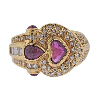 18k Gold Diamond Ruby Heart Ring