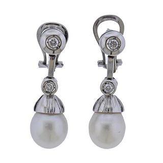 18k Gold Diamond South Sea Pearl Drop Earrings
