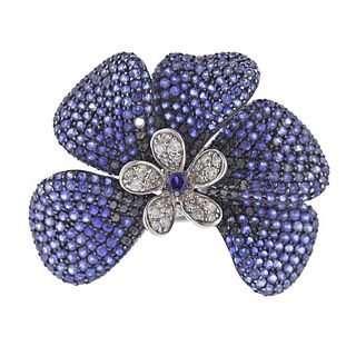 18k Gold Diamond Sapphire Flower Ring
