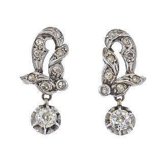 Mid Century 18k Gold Diamond Drop Earrings