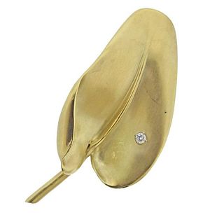 Marlene Stowe 18k Gold Diamond Leaf Brooch Pin