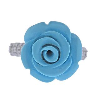 18k Gold Carved Turquoise Flower Diamond Ring