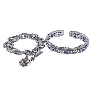 Judith Ripka Silver Gemstone Bracelet Set of 2