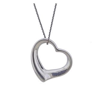 Tiffany &amp; Co Peretti Open Heart Silver Pendant Necklace