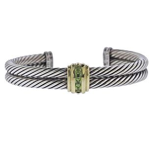 David Yurman Silver 14K Gold Peridot Cable Bracelet