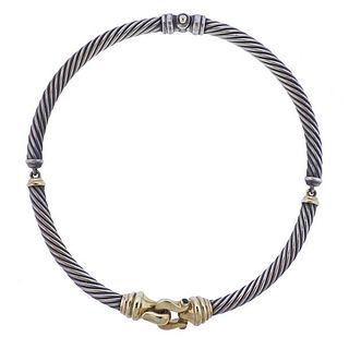 David Yurman Silver Gold Tourmaline Buckle Cable Necklace