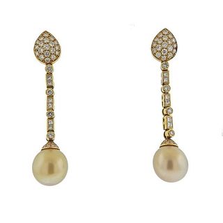Suarez 18k Gold Diamond South Sea Pearl Earrings
