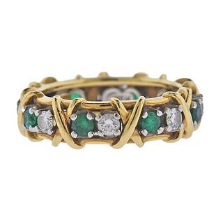 Tiffany &amp; Co Schlumberger Diamond Emerald Sixteen Stone Ring