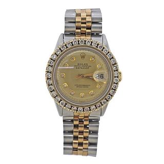 Rolex Datejust 18k Gold Steel Diamond Watch 1601