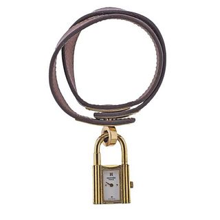 Hermes Kelly Gold Plated Wrap Bracelet Watch KE1.201