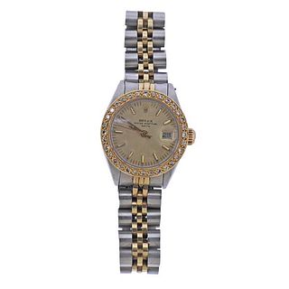 Rolex Oyster Date 18k Gold Steel Diamond Watch 6919