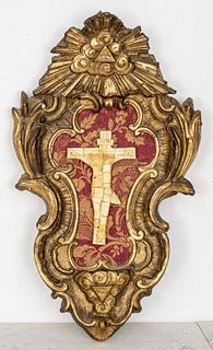 Baroque Revival Bone Crucifix in Giltwood Frame